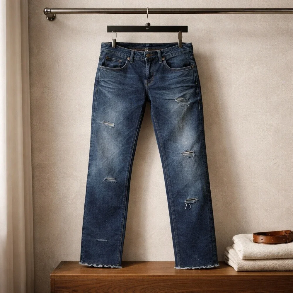 True Religion Geno Men's 32 Relaxed Slim Distressed Denim‎ Jeans USA Made